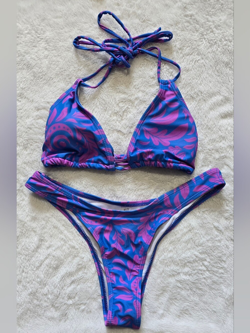 Floral 2pc Bikini Size Small S Pink Blue Swimsuit Swim Wear Tie String - Picture 2 of 5
